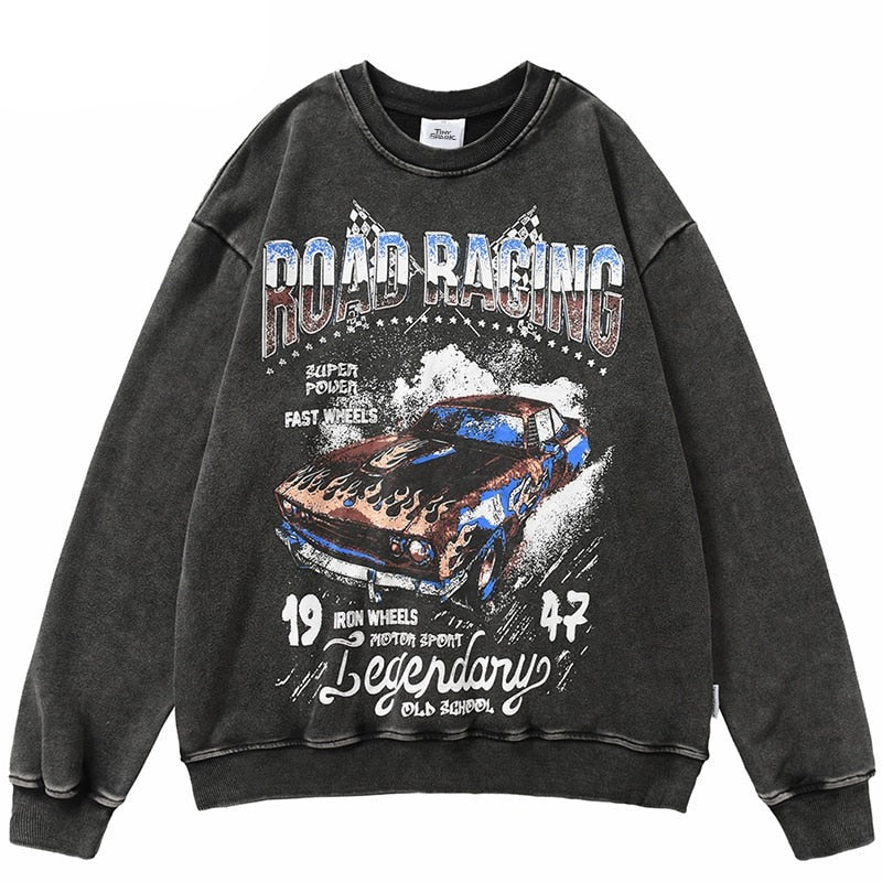 "Road Racing" Men Women Unisex Hip Hop Streetwear Graphic Pullover Harajuku Sweatshirt Daulet Apparel