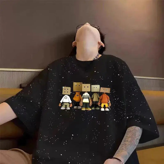 Summer cotton loose round neck starry sky short sleeved men and women American street trend personalized printed T-shirt top Street King Limited