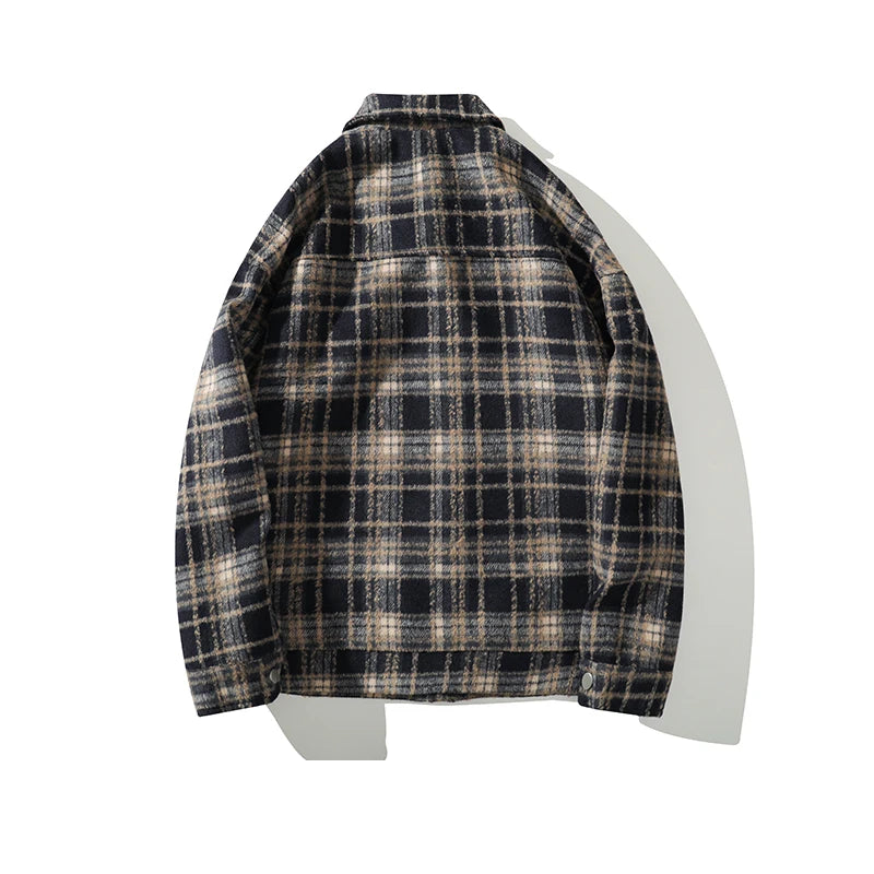 american retro red plaid jacket england style couple shirt jackets autumn new unisex coat three dimensional pockets design relaxed fit trousers
