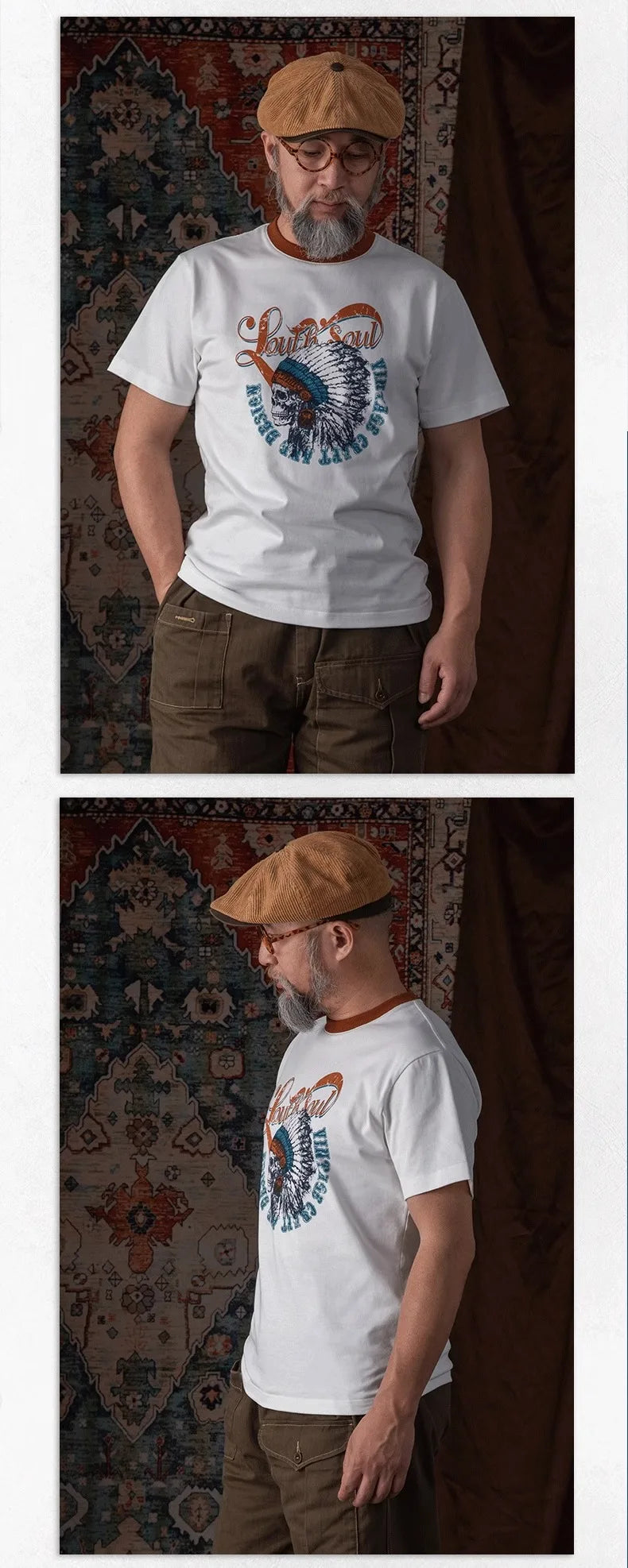 American vintage heavyweight cotton 280g contrasting thread print T-shirt for men with small neckline anti-shrinking Street King Limited