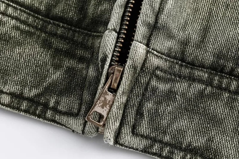 motorcycle hip hop mens cowboy jackets autumn 2024 embroidered washed trend denim coats stand collar color blocking outwear unique jeans style 2777