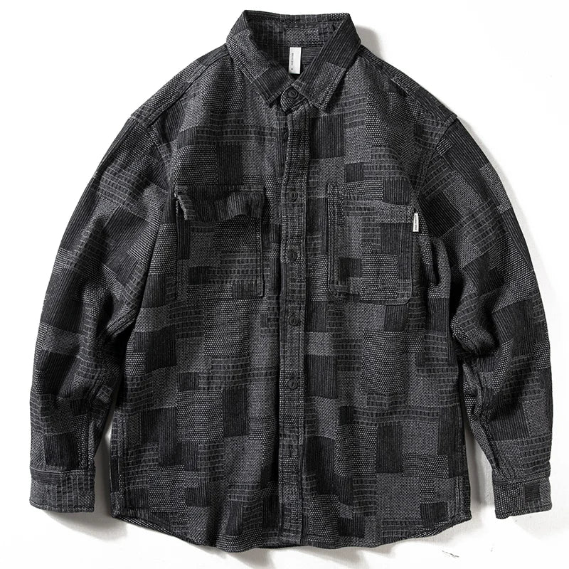 Heavy Denim Shirt Men's Long Sleeve Loose Japanese Retro Washed Distressed Shirt Men's Top Plaid Thickened Jacket Street King Limited