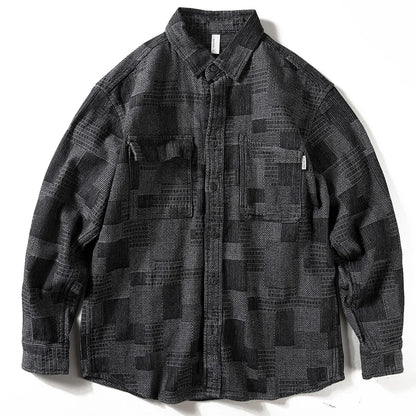 Heavy Denim Shirt Men's Long Sleeve Loose Japanese Retro Washed Distressed Shirt Men's Top Plaid Thickened Jacket Street King Limited