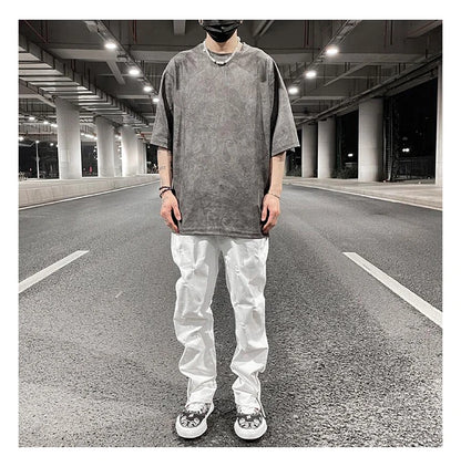 Merican Hip-hop Summer Thin Section Suede Cashew Flower Print Tshirts Tops Men and Women Loose Short-sleeved T-shirts Oversized Street King Limited