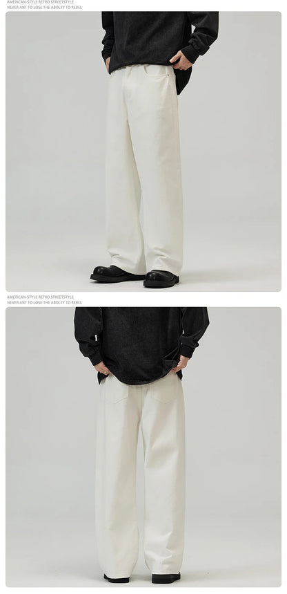 men solid color denim wide leg straight streetwear fashion loose casual jeans pants women y2k jeans trousers unique jeans style 1715
