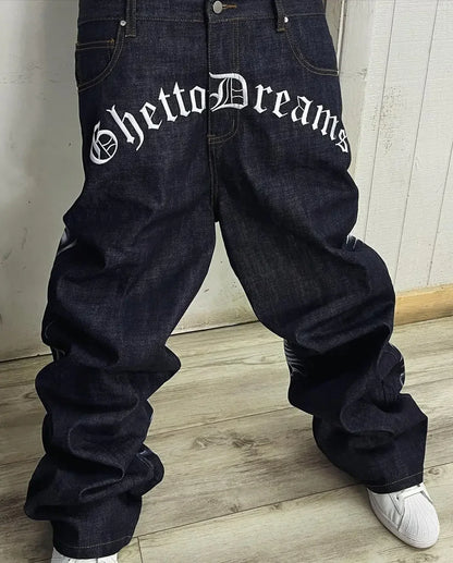 harajuku retro y2k pants gothic skateboard jeans skull denim print loose slouchy jeans men women pants streetwear hip hop jeans unique jeans style 4009