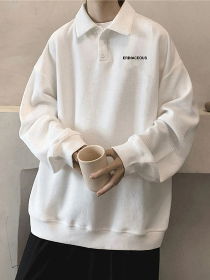 Streetwear Autumn Japanese Polo Sweatshirts Men Casual Waffle Turn Down Collar Sw 2025 Autumn Japanese Polo Sweatshirts Men Casual Waffle Turn Down Collar Sweatshirt High Street Long Sleeve Tops New In Hoodie Fashion Sweater Jacket With Graphic Design For Men
