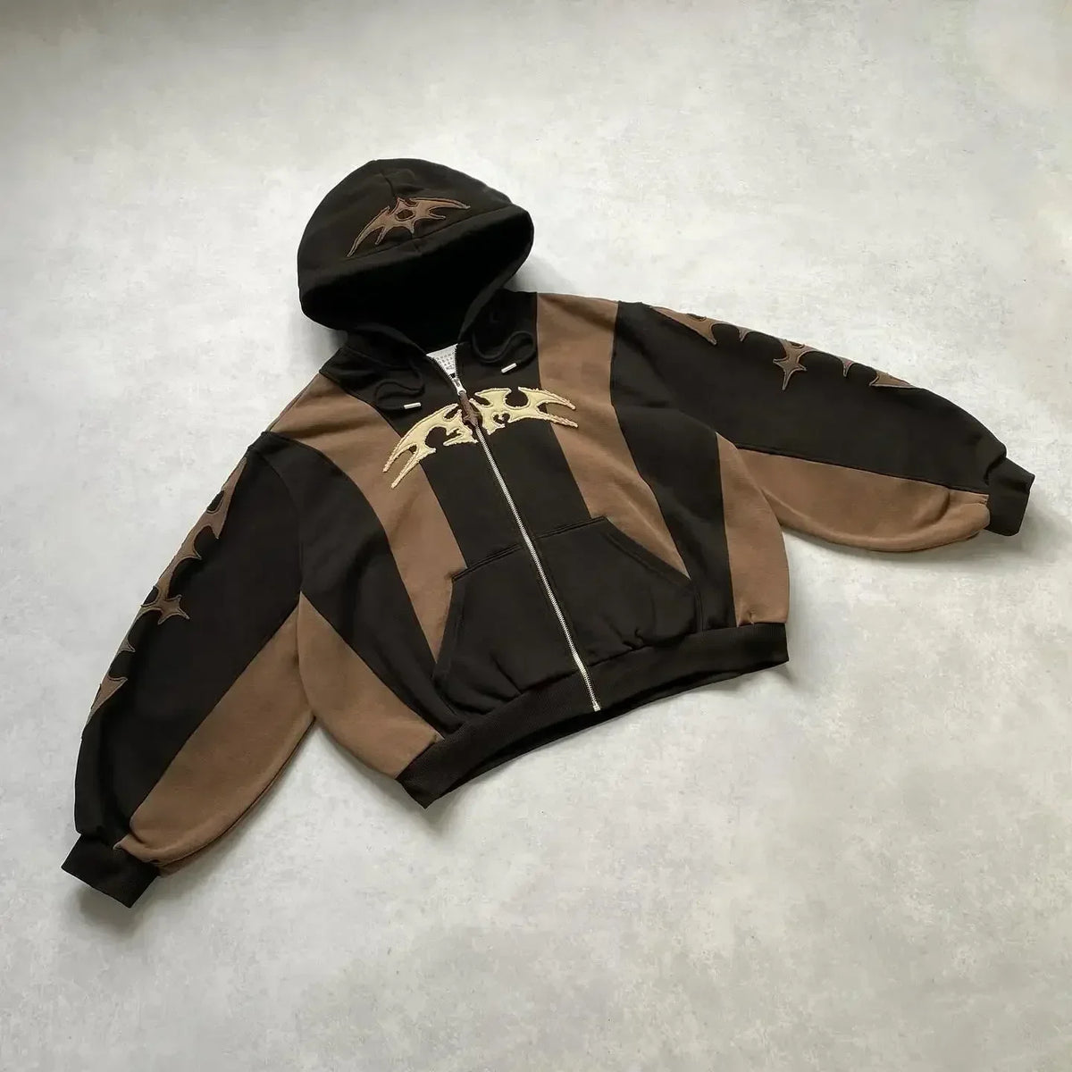 Y2k Patch Design Loose Zip Hoodies for men Geometric Pattern Splicing Sweatshirt Gothic Streetwear Oversized Casual Men Clothing Street King Limited