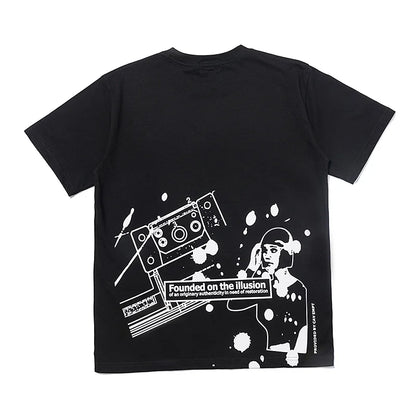 C.E T-shirts Men Woman Good Quality Cotton Casual Loose Vintage Abstract Face Printing Summer O-Neck CAVEMPT Top Tee Street King Limited