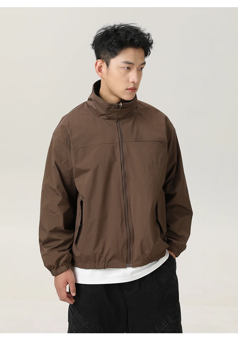double side wearable coach jacket men streetwear fashion cleanfit splice plaid loose casual outdoor cargo jacket boyfriend coat unique cargo style 828