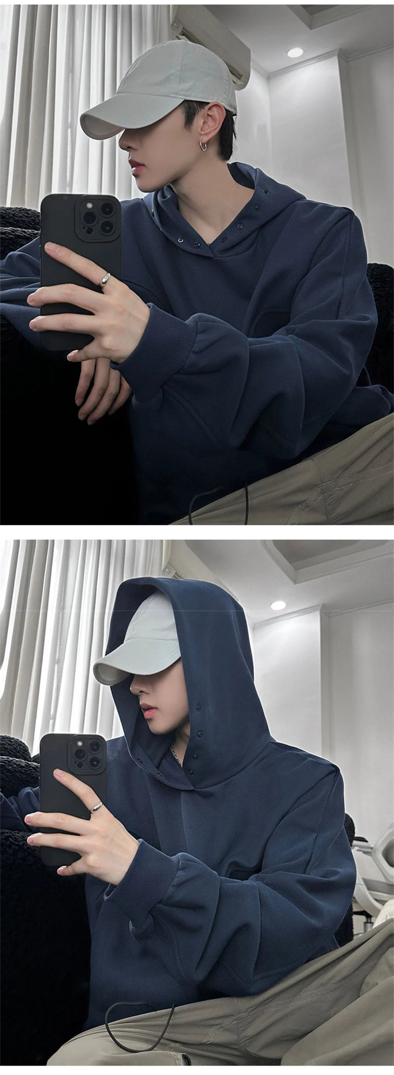 Streetwear Autumn Fleece Button Up Neck Hip Hop Sweatshirts For Men Solid Color O Autumn Fleece Button Up Neck Hip Hop Sweatshirts For Men Solid Color Oversized Y2K Hoodies High Street Fashion Hooded Tracksuit Fashion Sweater Jacket With Graphic Design For Men