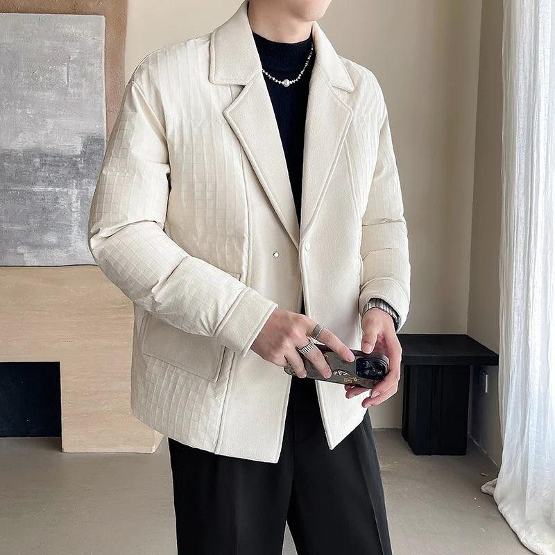 winter splice wool suit collar padded cotton jacket men business casual fashion loose thick warm parkas jacket coat outerwear urban fashion pants