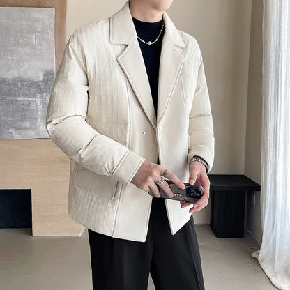 winter splice wool suit collar padded cotton jacket men business casual fashion loose thick warm parkas jacket coat outerwear urban fashion pants