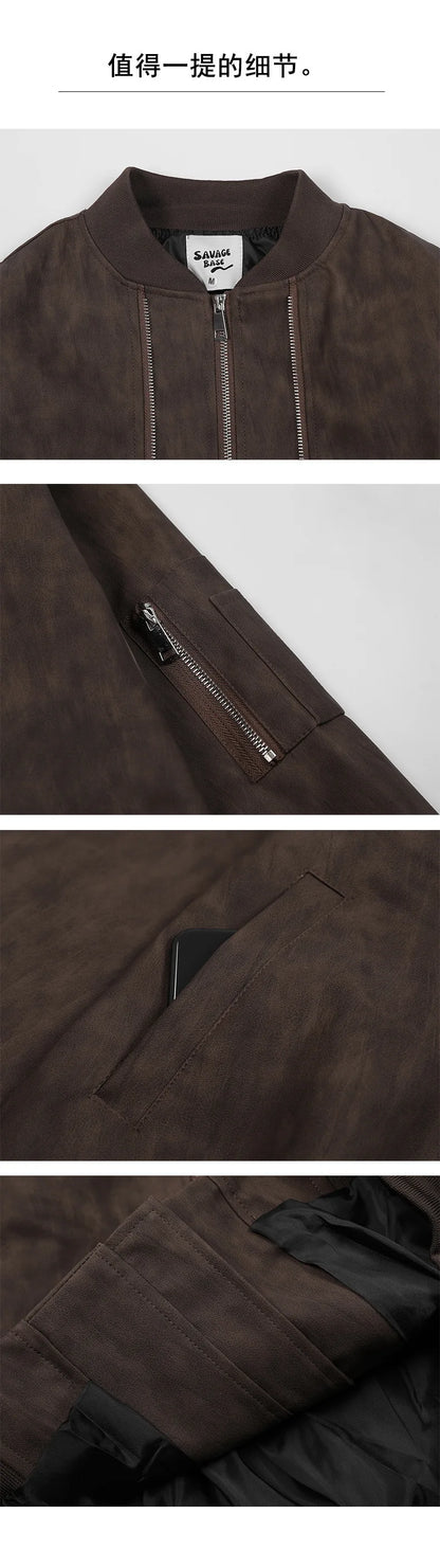 Men's Stand Up Collar PU Leather Jacket Autumn American Workwear Lapel Zipper Short Jacket Trend Casual Solid Color Bomber Coats Street King Limited