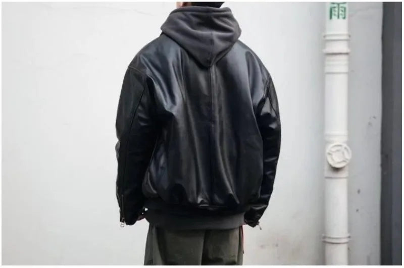 japanese street motorcycle set men thickened stand collar hip hop leather jacket harajuku casual pants 2 pcs bomber suit 2023 unique default style 4351