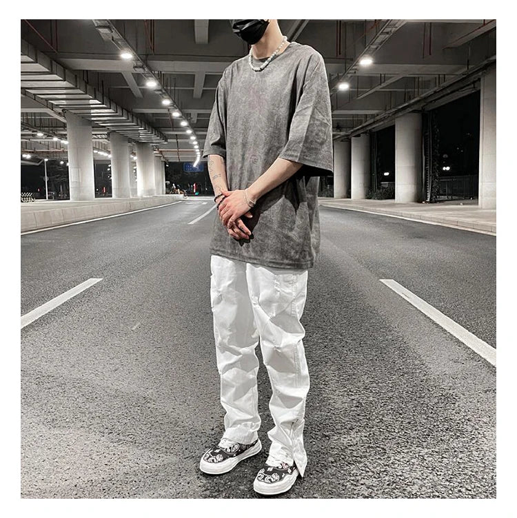 Merican Hip-hop Summer Thin Section Suede Cashew Flower Print Tshirts Tops Men and Women Loose Short-sleeved T-shirts Oversized Street King Limited