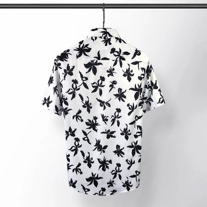 New 2021 luxury Men Classic Hibiscus Flowers Fashion 50% Silk Casual Shirts Shirt high quality Pocket Short sleeves #A48 Street King Limited