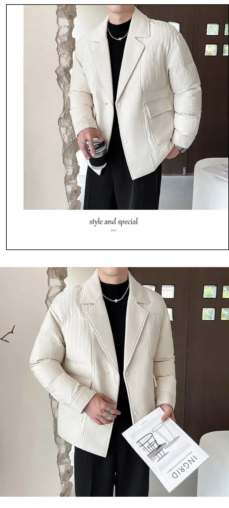 winter splice wool suit collar padded cotton jacket men business casual fashion loose thick warm parkas jacket coat outerwear unique default style 1504