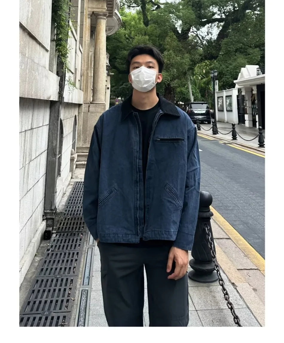 american trendy tooling mens jackets vintage solid distressed bomber coats patchwork zipper pocket high street short outwear unique shorts style 3458