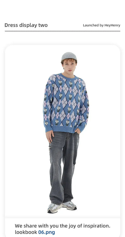 Japanese trend ins retro literary simple sweater winter versatile casual couple Y2K men and women loose round neck sweater tops Street King Limited