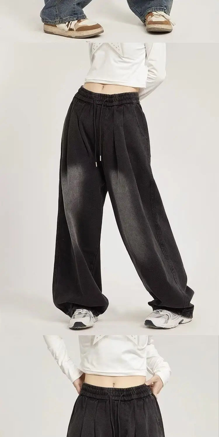 y2k american street hip hop men and women trendy personality straight tube loose jeans couple retro washed wide leg casual pants unique jeans style 4690