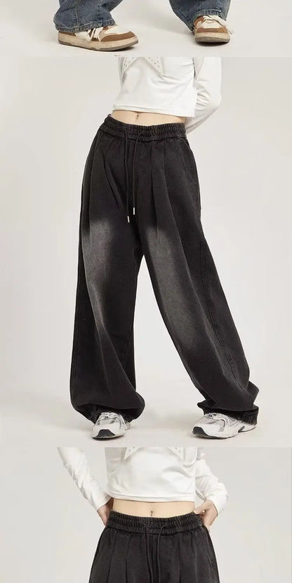 y2k american street hip hop men and women trendy personality straight tube loose jeans couple retro washed wide leg casual pants unique jeans style 4690