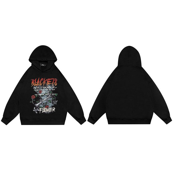 "Black Rose" Unisex Men Women Streetwear Graphic Hoodie Daulet Apparel