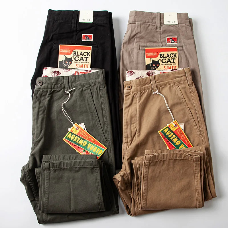 autumn winter heavyweight pure cotton thick american retro workwear khaki pants business casual mens basic solid color pants relaxed fit trousers