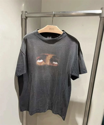 Summer Retro VINTAGE Eye Pattern Printed High-Street Wear Casual Loose Quality T-Shirt Tops For Men Street King Limited