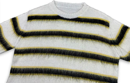 High Street Color Match Striped Autumn and Winter Woolen Sweater for Men and Women Patchwork Baggy Crew Neck Knitted Sweater Street King Limited