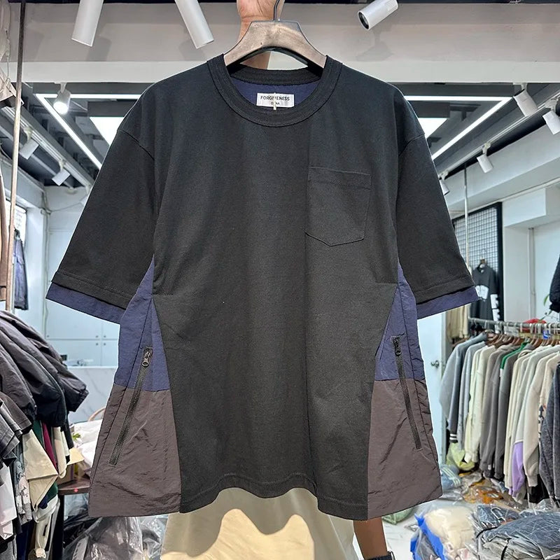 Side stitching color bump hem drawstring plus two layers of short-sleeved shirt profile Street King Limited
