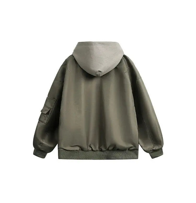 splice hat flight jacket men women streetwear fashion loose casual short hooded bomber jacket couple hoody coat outerwear unique shorts style 634