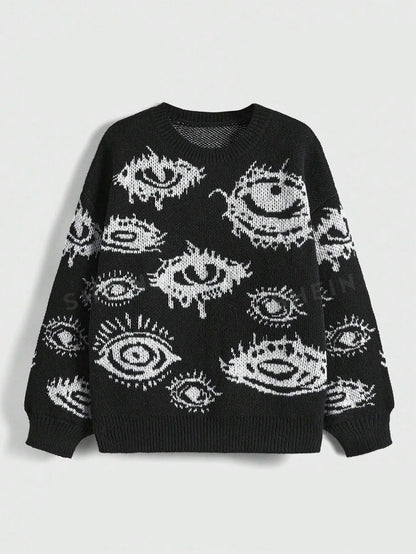 Traf Women's sweater eyes y2k new  pullovers Knit wear  Winter clothes women vintage Female clothing long sleeve tops Oversize Street King Limited