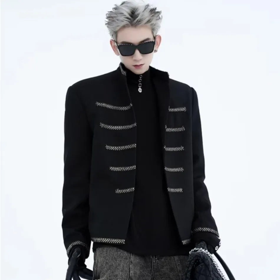 street black mens suit jacket 2024 new palace fashion stand collar unisex outwear oversized printing shoulder pads coats male unique default style 3965