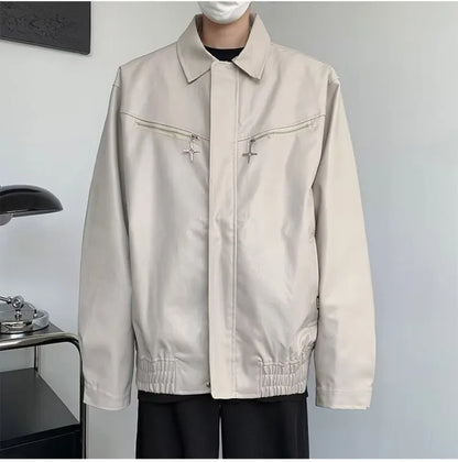 retro motorcycle pu leather jacket mens high street punk zipper decoration loose coats unisex hip hop fashion outwear spring unique default style 2044