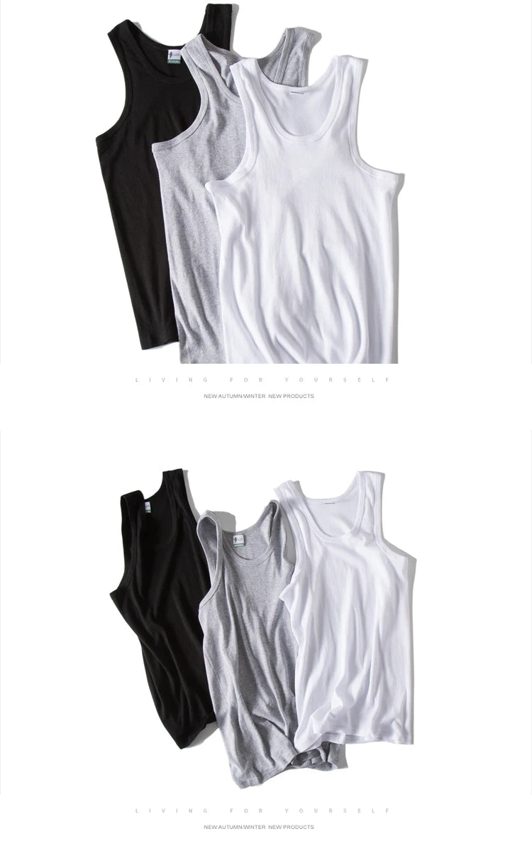 Hot Sale 3pcs / 100% Cotton Mens Sleeveless Tank Top Solid Muscle Vest Undershirts O-neck Gymclothing Tees Whorl Tops Street King Limited