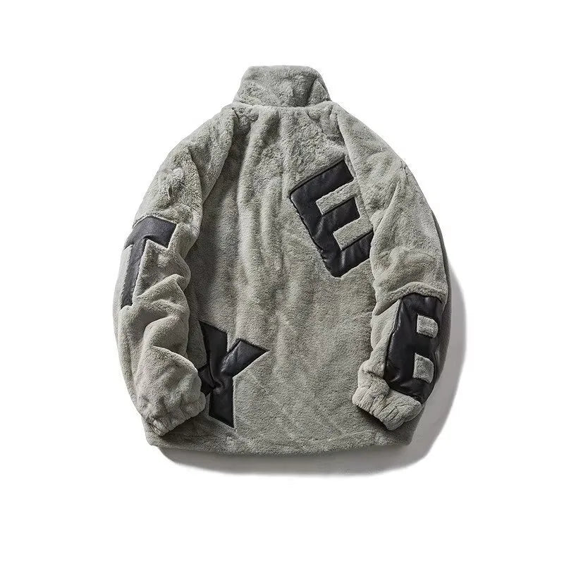Street Lamb Wool Jacket Mens 2024 Winter Stand Collar Letter Patchwork College Parkas Fleece Warm New Thickening Couple Coats Street King Limited