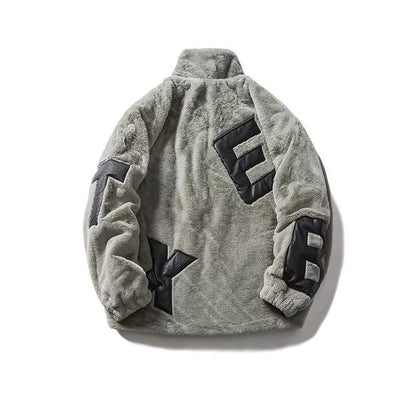 Street Lamb Wool Jacket Mens 2024 Winter Stand Collar Letter Patchwork College Parkas Fleece Warm New Thickening Couple Coats Street King Limited