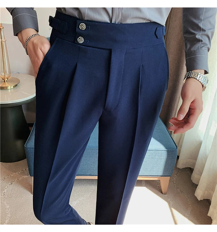 2024 High Quality Business Casual Draped High-waist Trousers Men Solid Color Formal Pants Male Formal Office Social Suit Pants Street King Limited