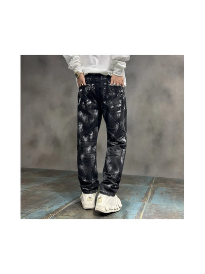 2024 y2k fashion streetwear wide leg denim pants men loose straight jeans high street spring autumn graffiti baggy trousers vintage washed jeans