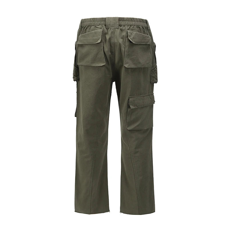 Harajuku Multi-pockets Straight Flare Pants Mens High Street Elastic Waist Solid Loose Casual Cargo Pants Hip Hop Baggy Trousers Street King Limited