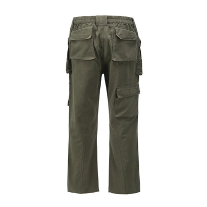 Harajuku Multi-pockets Straight Flare Pants Mens High Street Elastic Waist Solid Loose Casual Cargo Pants Hip Hop Baggy Trousers Street King Limited