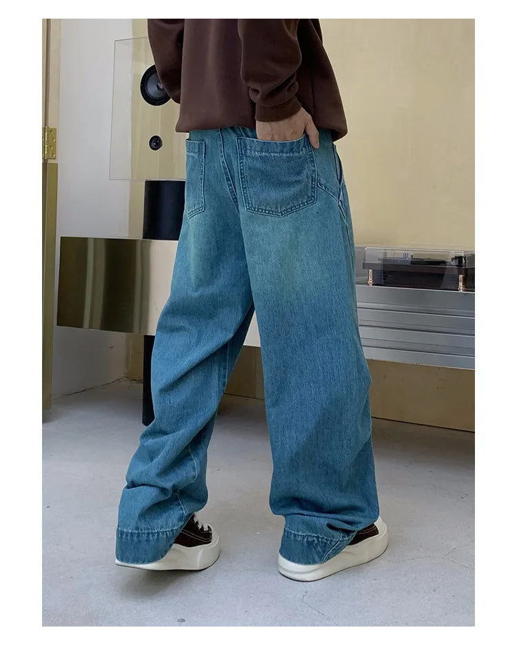 cityboy splice fashion brand jeans men streetwear hip hop vibe loose casual straight washed denim baggy jeans pant man trousers unique jeans style 2551