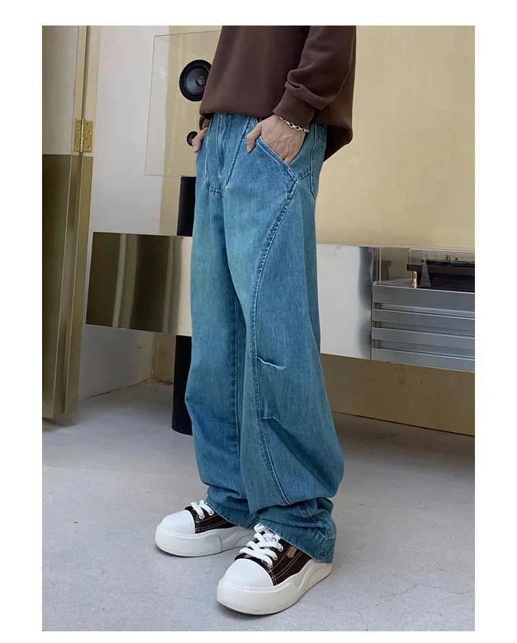 cityboy splice fashion brand jeans men streetwear hip hop vibe loose casual straight washed denim baggy jeans pant man trousers unique jeans style 2549