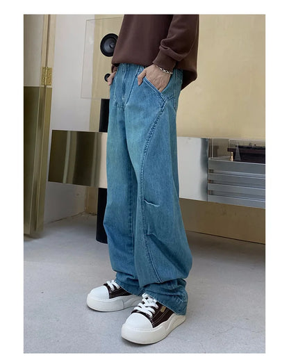 cityboy splice fashion brand jeans men streetwear hip hop vibe loose casual straight washed denim baggy jeans pant man trousers unique jeans style 2549