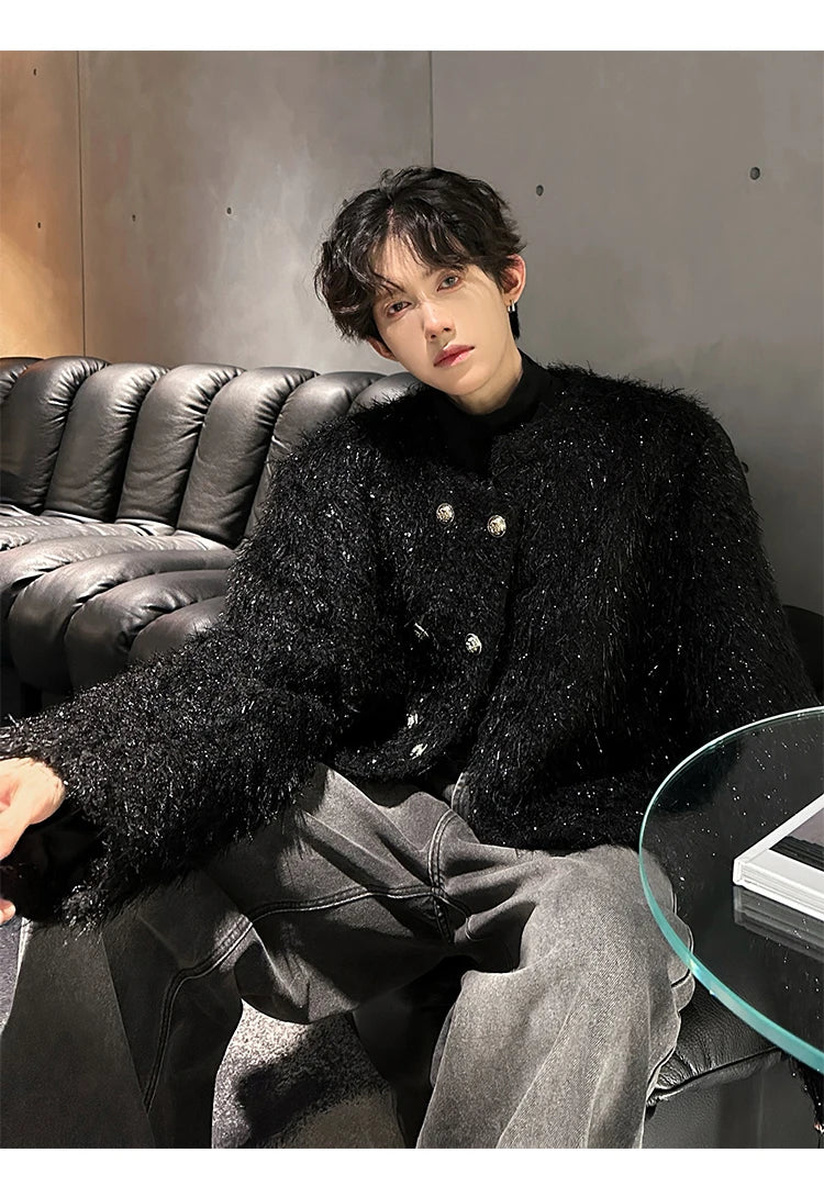 men double breasted french streetwear retro fashion loose casual tassels woolen short jacket man korean coat outerwear unique shorts style 1284