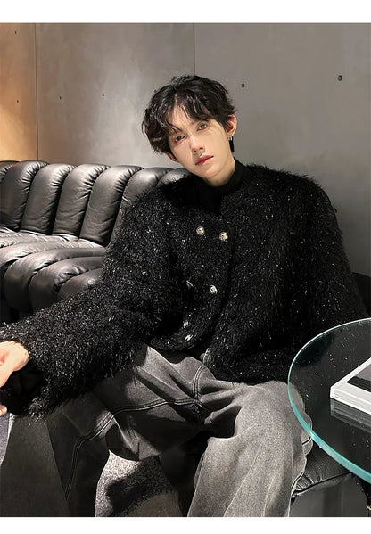 men double breasted french streetwear retro fashion loose casual tassels woolen short jacket man korean coat outerwear unique shorts style 1284