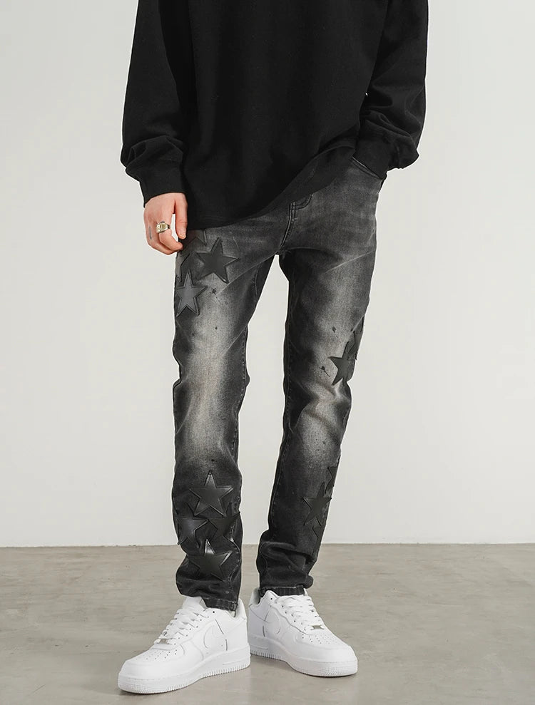 star appliques denim jeans skinny trousers slim fit men new casual biker jeans fashion streetwear hip hop trousers pants joggers unique joggers style 2545