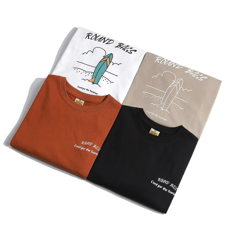 Japanese Vintage Spring New 320g Short-Sleeved T-Shirt Men's Casual Printed Half-Sleeved Bottoming Top Street King Limited