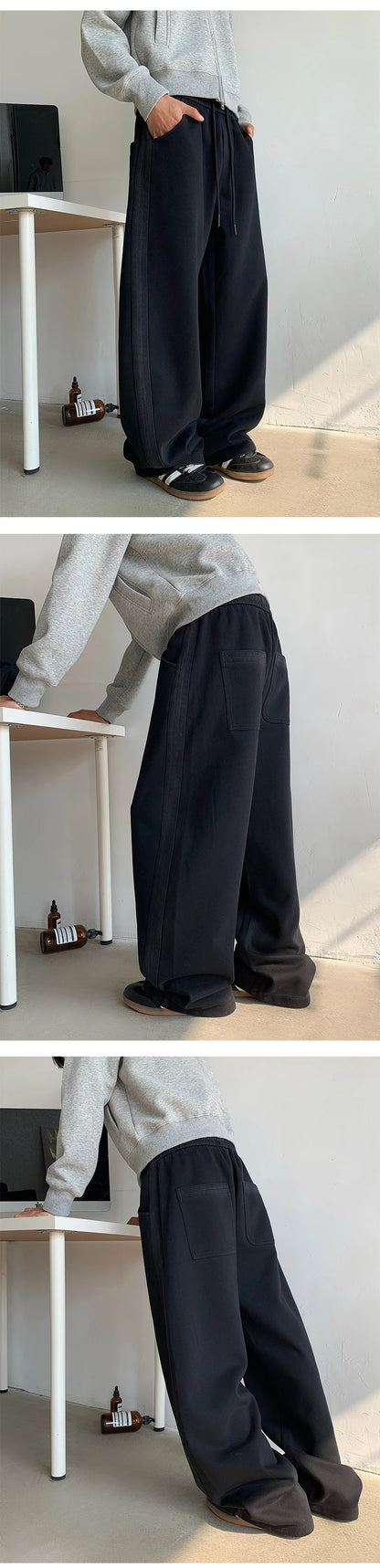 winter new mens tie dye fleece casual pants side striped wide leg straight sweatpants neutral high quality long baggy trousers unique joggers style 869